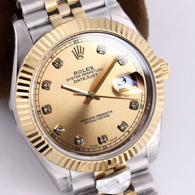 DATEJUST 41 TWO-TONE YELLOW DIAL DIAMOND NUMERALS
