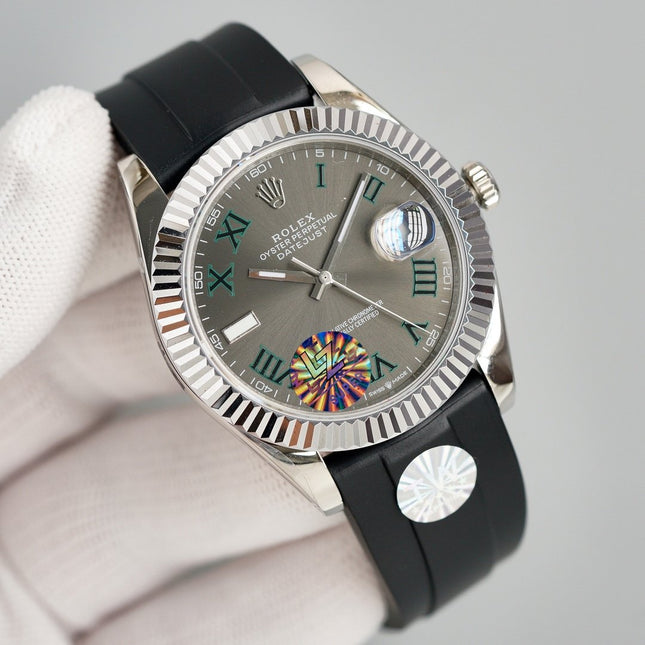 DATEJUST II 41MM STAINLESS STEEL CASE WIMBLEDON DIAL RUBBER STRAP