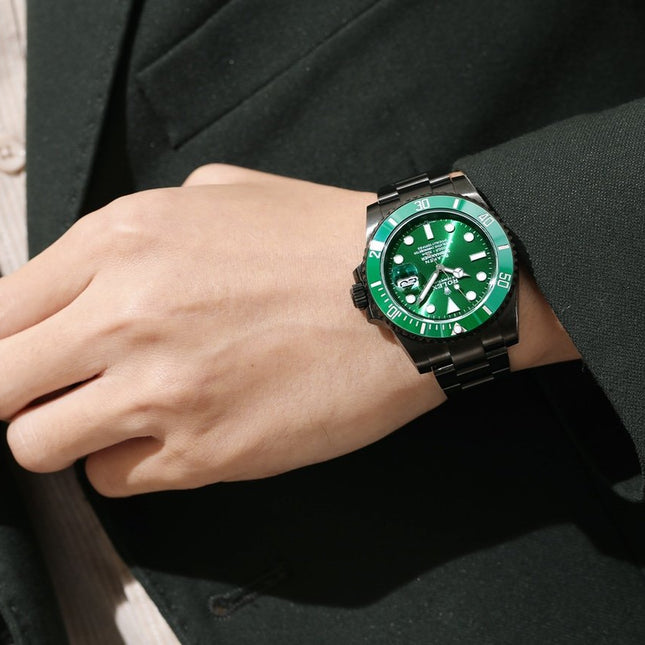 SUBMARINER 40MM CUSTOM ALL BLACK GREEN BEZEL
