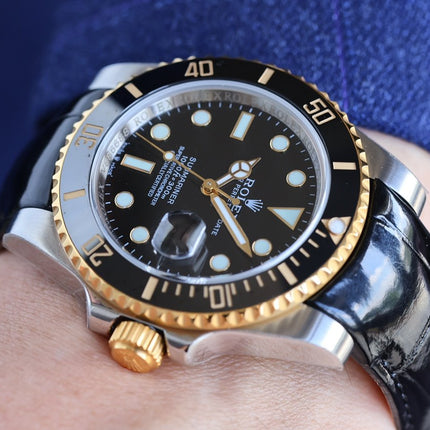 SUBMARINER DATE 40 STEEL CASE GOLD BLACK CERAMIC LEATHER