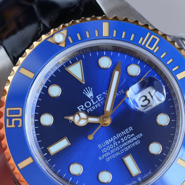 SUBMARINER DATE 40 STEEL CASE GOLD BLUE CERAMIC LEATHER