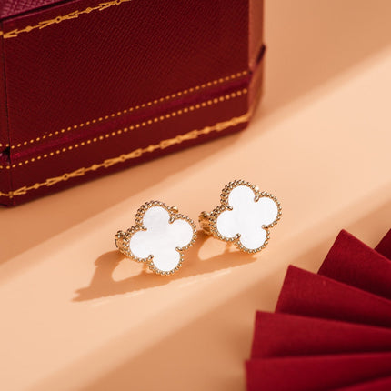 CLOVER MEDIUM WHITE MOP PINK GOLD EARRINGS
