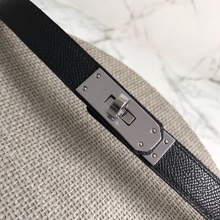 HM 26S KELLY BELT IN BLACK CALFSKIN SILVER HARDWARE