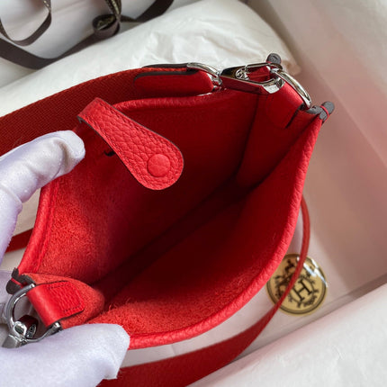 HM 25S EVELYNE 17 CM IN RED COWHIDE AND CANVAS WITH SILVER HARDWARE