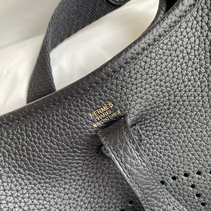 HM 25S EVELYNE 17 CM IN BLACK COWHIDE AND CANVAS WITH GOLD HARDWARE