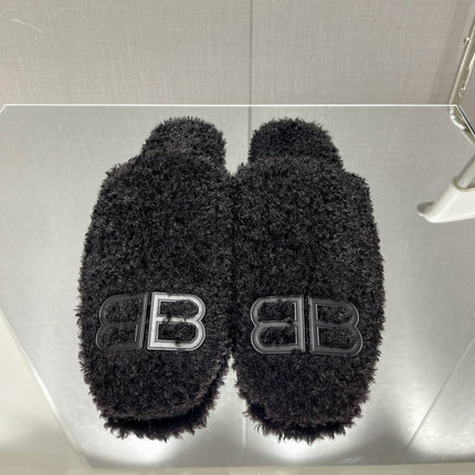 BALENCIAGA 25S MULES IN BLACK WOOL WITH LOGO