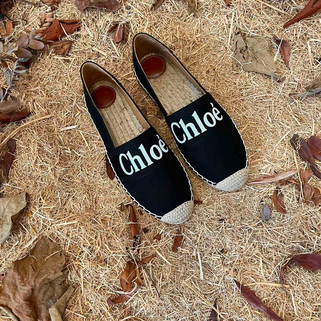 CHLOÉ 26S ESPADRILLE LOAFERS IN BLACK CANVAS