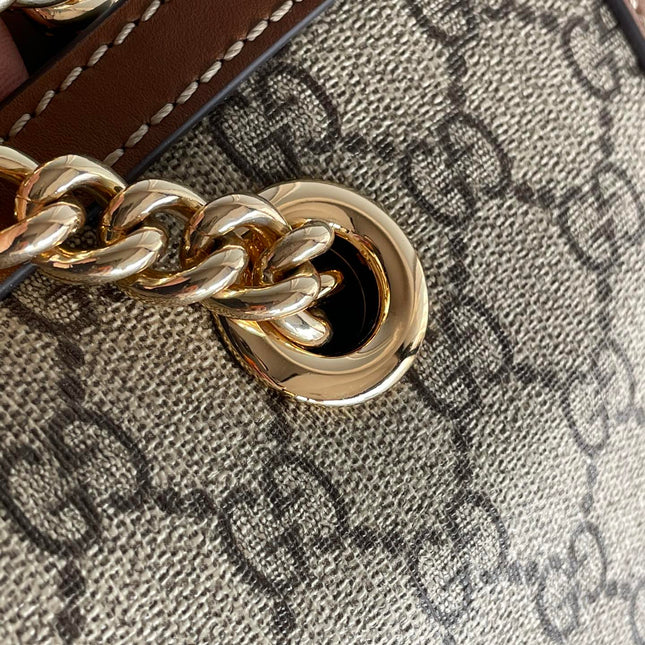 GG PADLOCK LARGE 35 SHOULDER BAG BEIGE CANVAS AND BROWN CALFSKIN