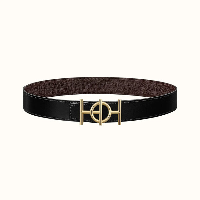 ULYSSE BELT BUCKLE & REVERSIBLE CHOCOLATE BROWN LEATHER STRAP 38MM GOLD HARDWARE