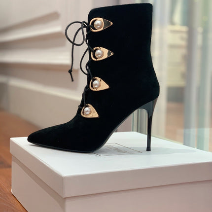 BALMAIN 26S BOOT 95 MM IN BLACK SUEDE PEARL BUTTON