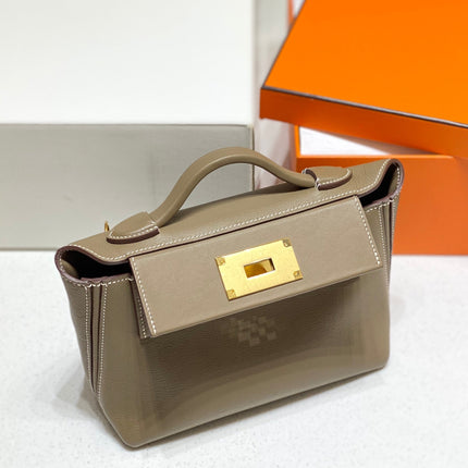 MINI 24/24 21CM IN TOGO ETOUPE EVERCOLOR CALFSKIN GOLD KELLY BUCKLE