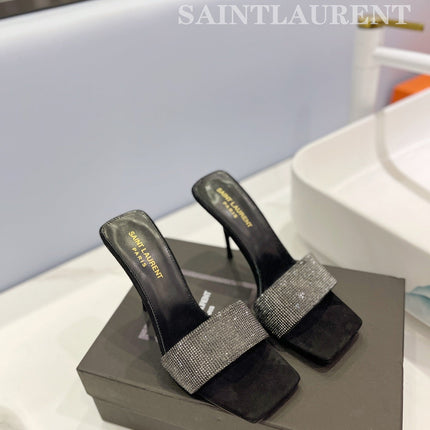 SL LUCKY CRYSTAL HIGH HEELS BLACK CALFSKIN