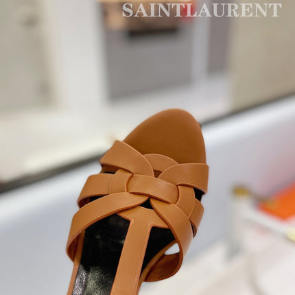 YSL HIGH HEELS 103MM IN BROWN CALFSKIN