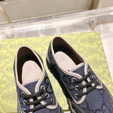 GUCCI 26S LACE-UP SHOES IN NAVY BLUE GG CANVAS
