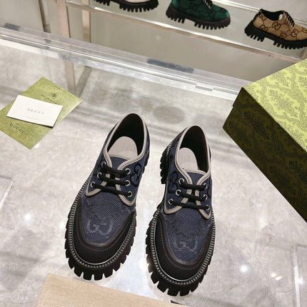 GUCCI 26S LACE-UP SHOES IN NAVY BLUE GG CANVAS