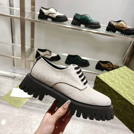 GUCCI 26S LACE-UP SHOES IN OFF WHITE GG CANVAS