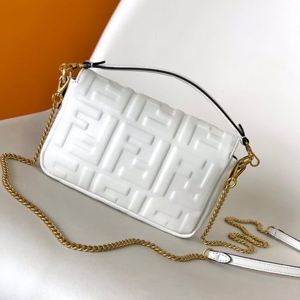 Mini Baguette Bag 20 With FF Motif White Leather Ghw