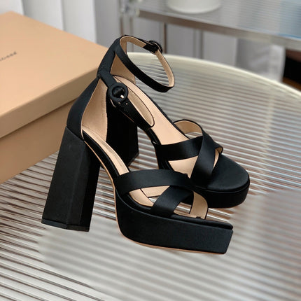 GIANVITO ROSSI 26S PLATFORM SANDALS 115 MM IN BLACK SATIN