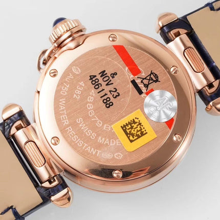 PASHA DE CARTIER WATCH ROSE GOLD CASE AND BLACK LEATHER STRAP