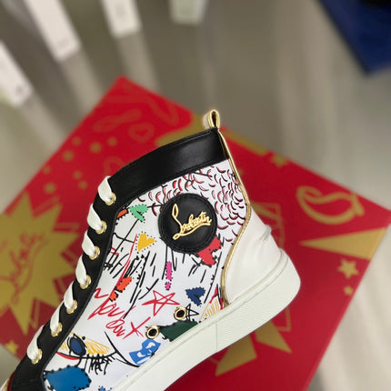 GRAFFITI HIGH-TOP FLAT SNEAKERS IN MULTICOLOR CALFSKIN