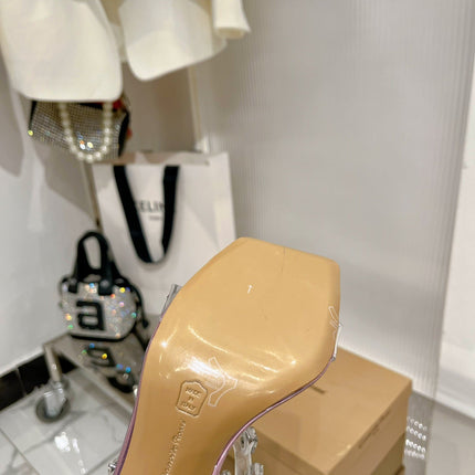 GIANVITO ROSSI 26S HEELED SANDALS 105 MM IN METALLIC PINK PATENT LEATHER CRYSTALS
