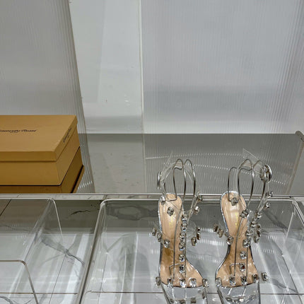 GIANVITO ROSSI 26S HEELED SANDALS 105 MM IN SILVER PATENT LEATHER CRYSTALS STYLE 2