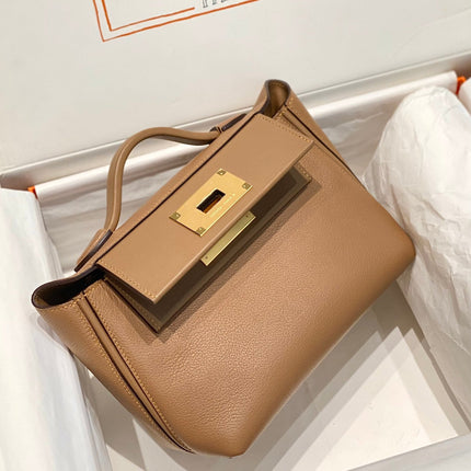 MINI 24/24 21CM IN BEIGE MARFA EVERCOLOR CALFSKIN GOLD KELLY BUCKLE