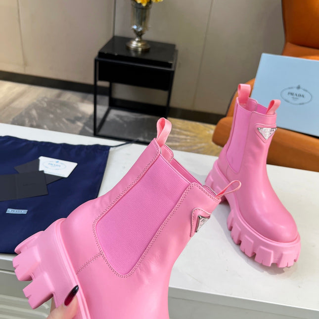 PRA MONOLITH BRUSHED BOOTIES 55 BRIGHT PINK CALFSKIN