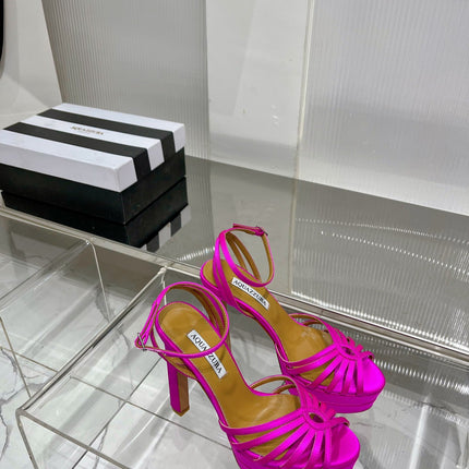 AQUAZZURA 26S HEELED SANDALS 130 MM IN DARK PINK SATIN