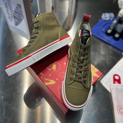 LUBOTING PEDRO HIGH-TOP SNEAKERS IN DARK GREEN MIX RED FABRIC