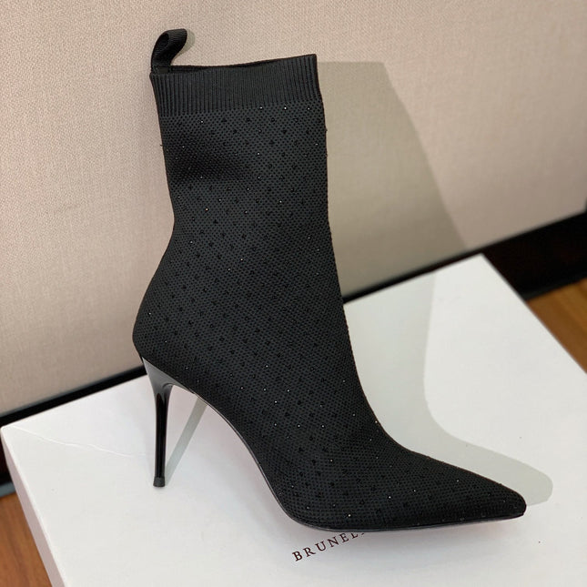 BALMAIN 26S BOOTS 105 MM IN BLACK FLYKNIT STONE EMBELLISHED STYLE 22