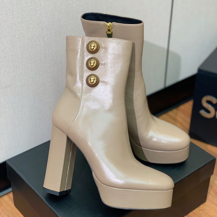 BALMAIN 26S ANKLE BOOTS 100 MM IN WARM GREY CALFSKIN