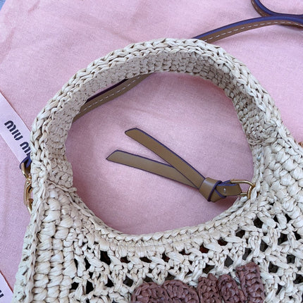 WANDER HOBO BAG 20 IN BEIGE MIX BROWN WOVEN RAFFIA