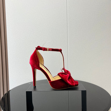 HIGH HEEL 10 SANDAL IN CRIMSON RED VELVET WITH BOW