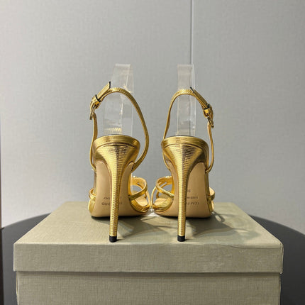 PADLOCK HIGH HEELS 10 CM IN METALLIC GOLD LAMBSKIN