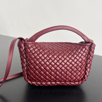 COBBLE TOP HANDLE BAG 23 IN BURGUNDY RED LAMBSKIN