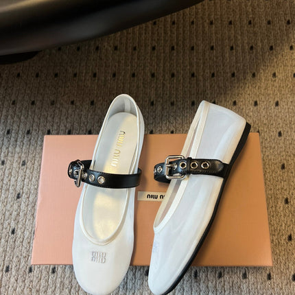 MIUMIU 26S BALLERINAS IN WHITE MESH FABRIC