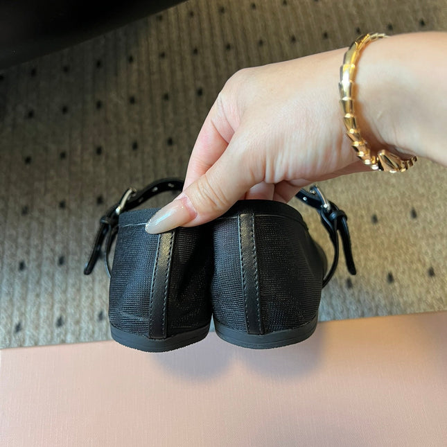 MIUMIU 26S BALLERINAS IN BLACK MESH FABRIC