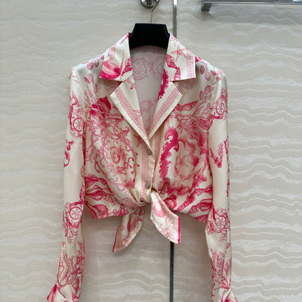 VERSACE SILK SHIRT WITH CORAL PRINT AND NOTCHED COLLAR 263960