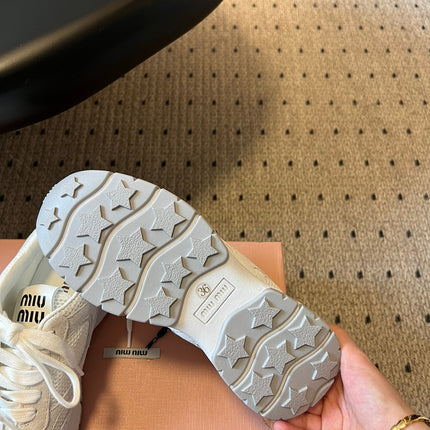 MIUMIU 26S SNEAKERS IN WHITE MESH MIX CALFSKIN