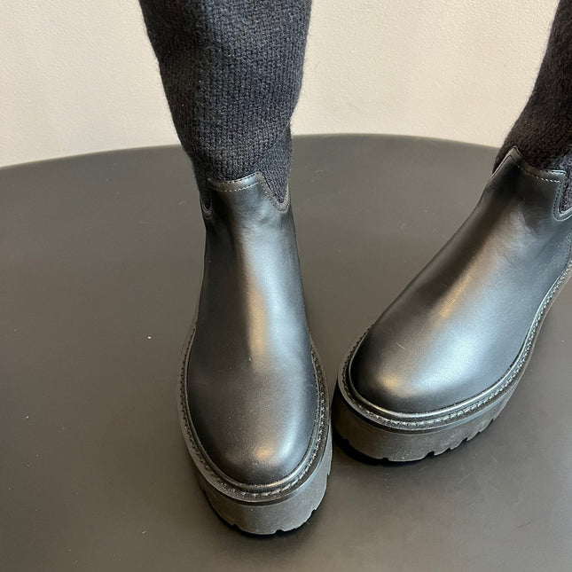 CELINE 26S HIGH-TOP BOOTS 60 MM IN BLACK CALFSKIN AND WOOL