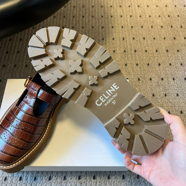 CELINE 26S MARY JANE SHOES 40 MM IN DARK BROWN CALFSKIN