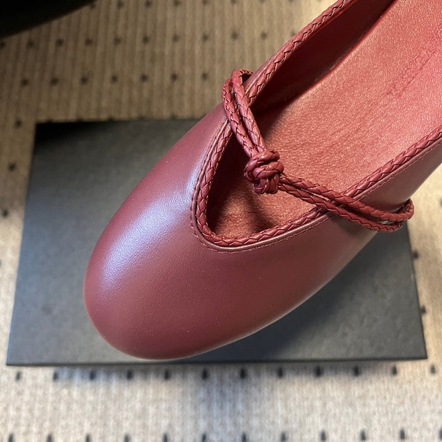 BOTTEGA VENETA 26S FLAT MULES IN DARK RED LAMBSKIN