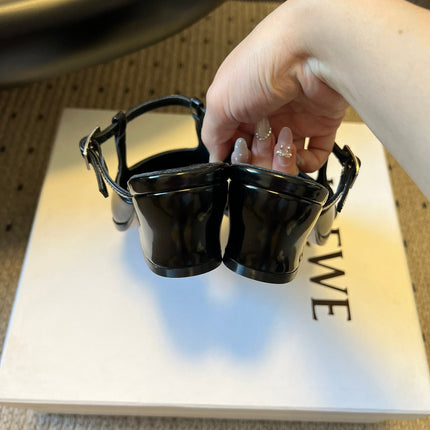 LOEWE 26S ONDA MULE 45MM IN BLACK GLOSSY CALFSKIN