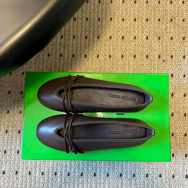 BOTTEGA VENETA 26S ESPADRILLE BALLET FLATS IN DARK BROWN LAMBSKIN