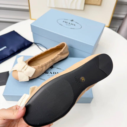 PRADA 26S BALLERINA FLATS IN NUDE LAMBSKIN WITH BOW