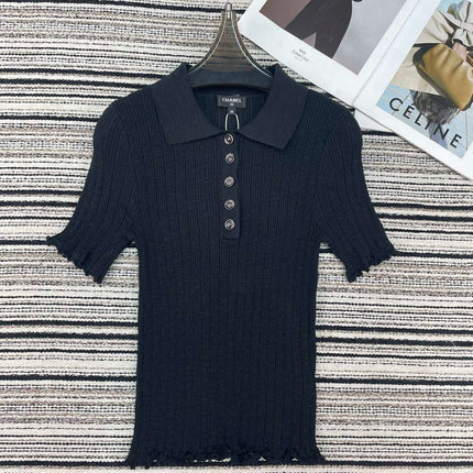 CHANEL 26S SHORT-SLEEVE POLO KNIT TOP 912