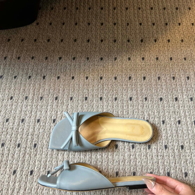 DIOR 26S OBLIQUE BOW MULE IN CLOUD BLUE CALFSKIN