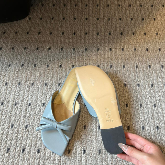 DIOR 26S OBLIQUE BOW MULE IN CLOUD BLUE CALFSKIN