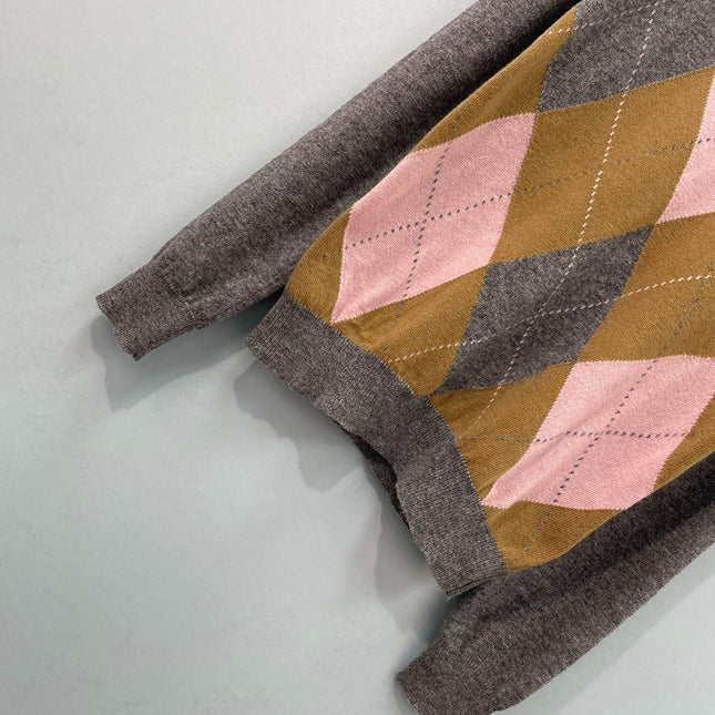 PRADA 26S V-NECK ARGYLE KNIT SWEATER 1077